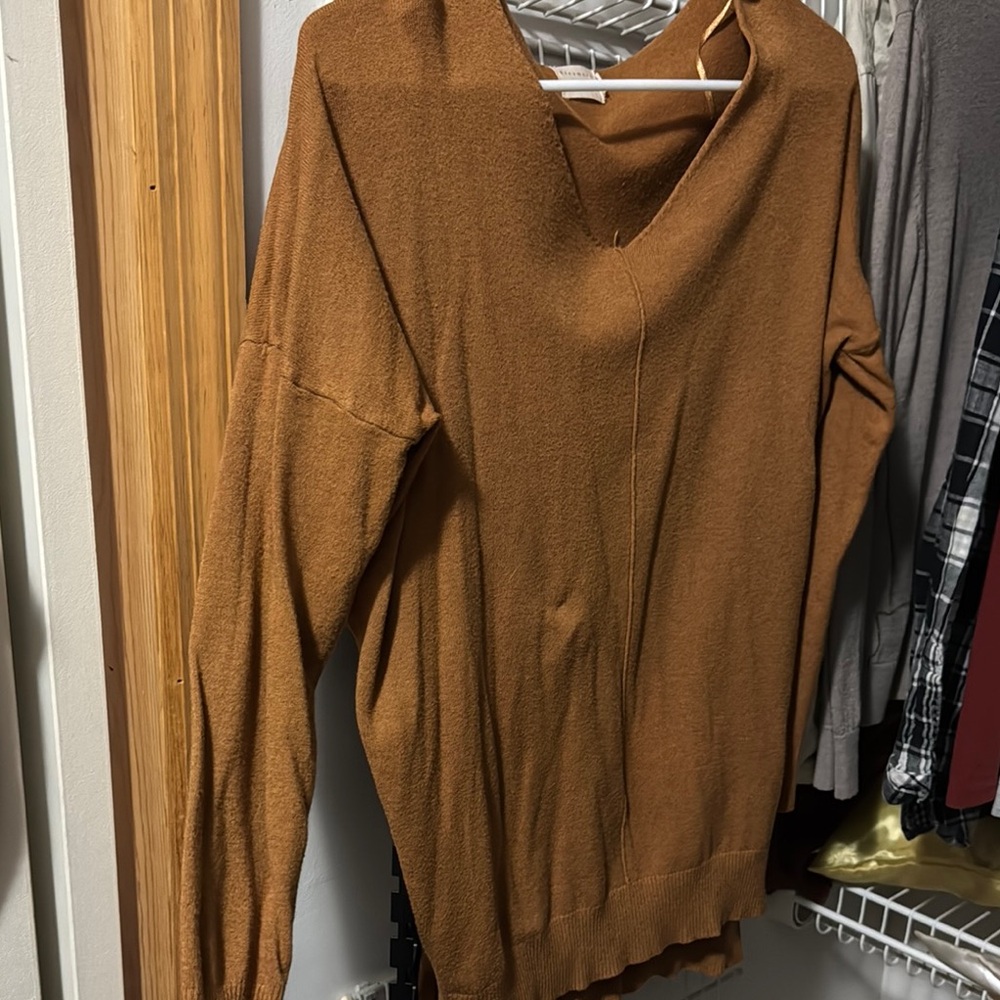 Brown V-Neck Sweater with Soft Knit Texture